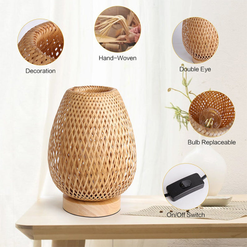 Bamboo Weaving Table Lamp Eye-Caring Bedroom Bedside Night Light